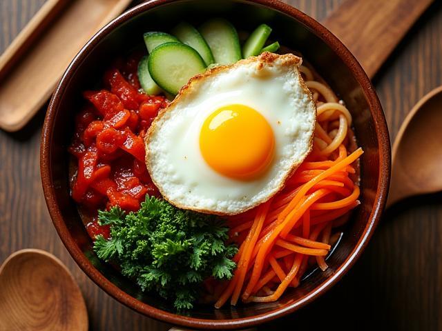 고명과 함께한 매콤한 김치 비빔밥