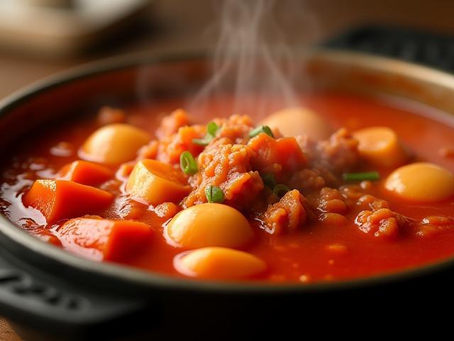 맛있는 김치찌개가 끓고 있는 냄비